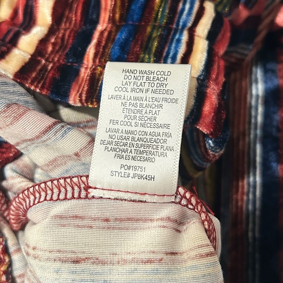 Multicolor Jewel Toned Stripes Crushed Velvet Pants with Elastic Waistband Small - Picture 8 of 10